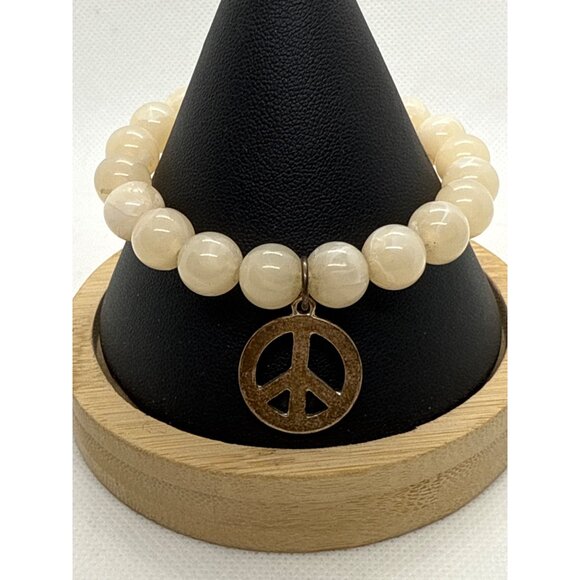 Beaded Stretch Bracelet With Gold Peace Charm - Picture 3 of 4